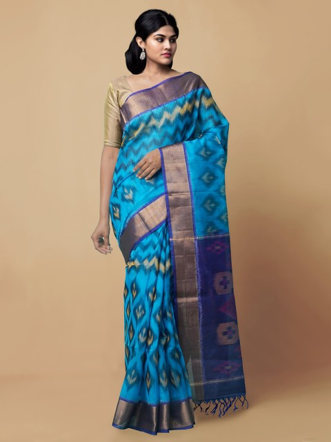 

Unnati Silks Blue Woven Design Ikat Saree