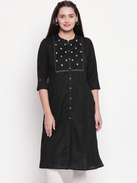 

Rangmanch by pantaloons Women Black Embroidered Kurta