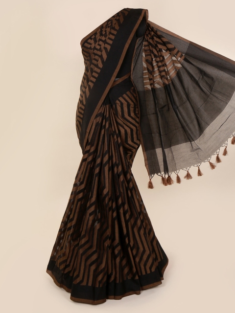 

Pothys Black & Brown Cotton Blend Printed Saree