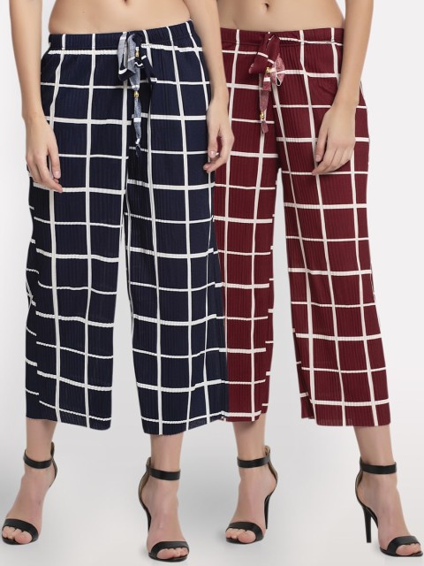 

NEUDIS Women Set Of 2 Regular Fit Checked Culottes, Navy blue