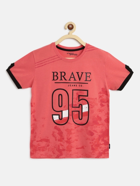 

Lil Tomatoes Boys Peach Printed Round Neck T-shirt with a Pen