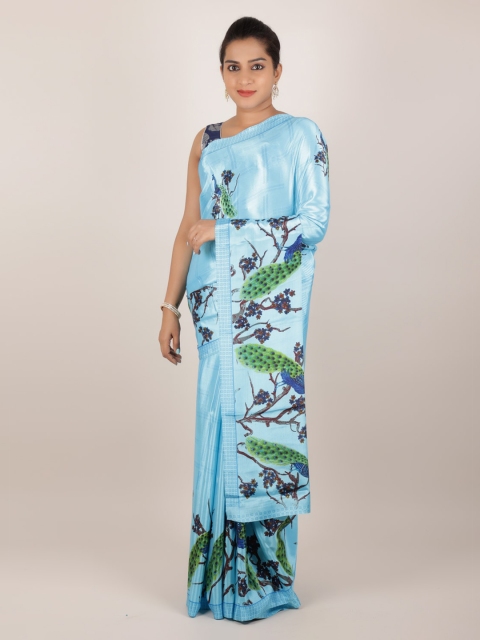 

Pothys Blue Printed Poly Crepe Saree