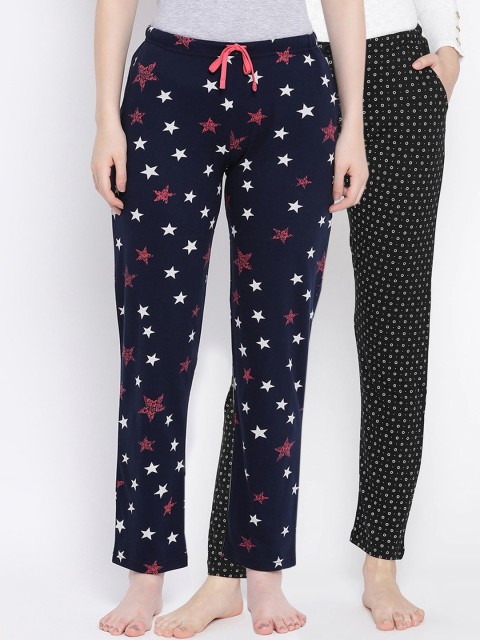 

Kanvin Women Pack of 2 Printed Cotton Lounge Pants, Black