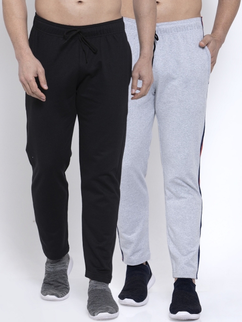

NEUDIS Men Pack of 2 Pure Cotton Solid Track Pants, Grey melange
