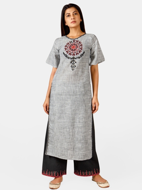 

Mesmora Women Grey Yoke Design Kurta with Palazzos