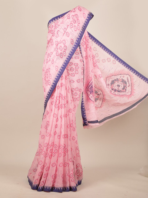 

Pothys Pink Printed Linen Blend Saree