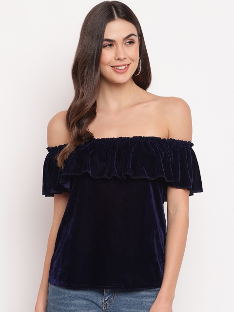 

Mayra Navy Blue Off-Shoulder Bardot Top