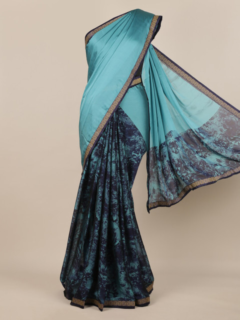 

Pothys Blue Solid Poly Chiffon Saree