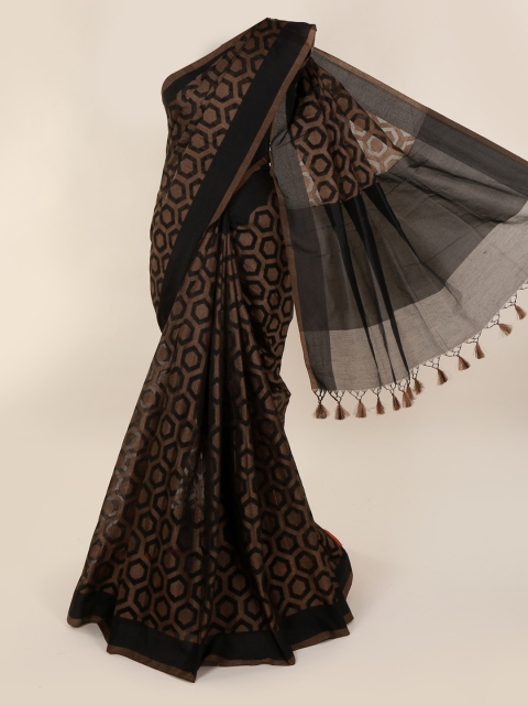 

Pothys Black & Brown Cotton Blend Woven Design Saree