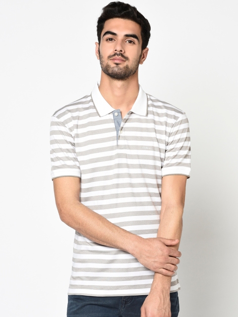 

Octave Men White & Grey Striped Polo Collar T-shirt