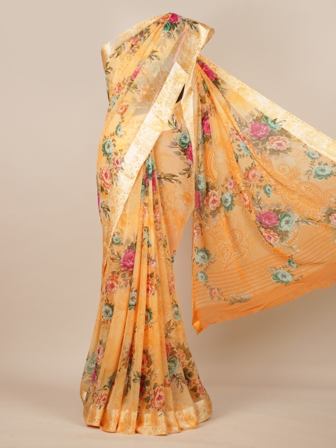

Pothys Orange Printed Poly Chiffon Saree