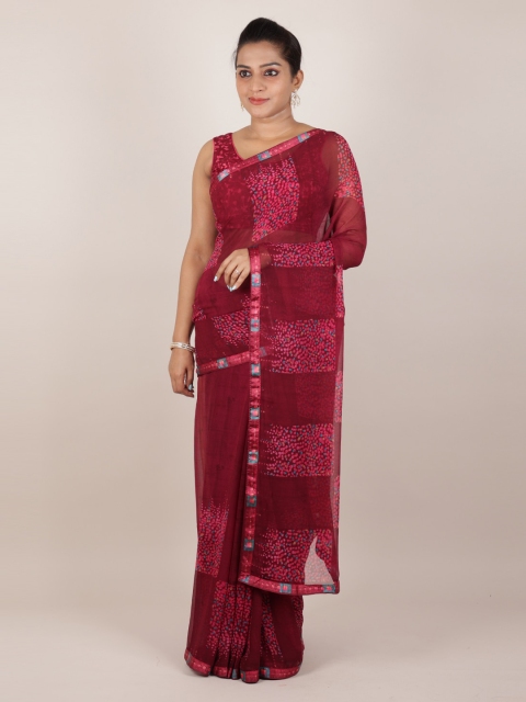 

Pothys Maroon Printed Poly Georgette Saree