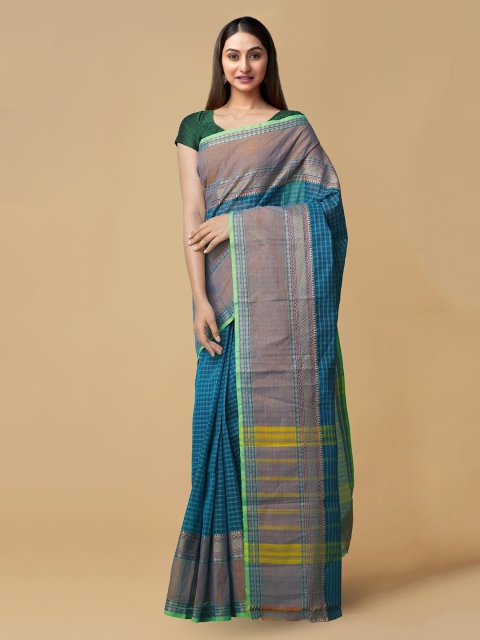 

Unnati Silks Blue Pure Cotton Solid Chettinad Saree