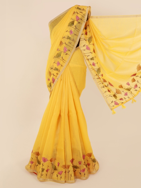 

Pothys Yellow Embroidered Chanderi Saree