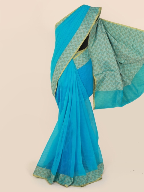 

Pothys Blue Checked Cotton Blend Saree