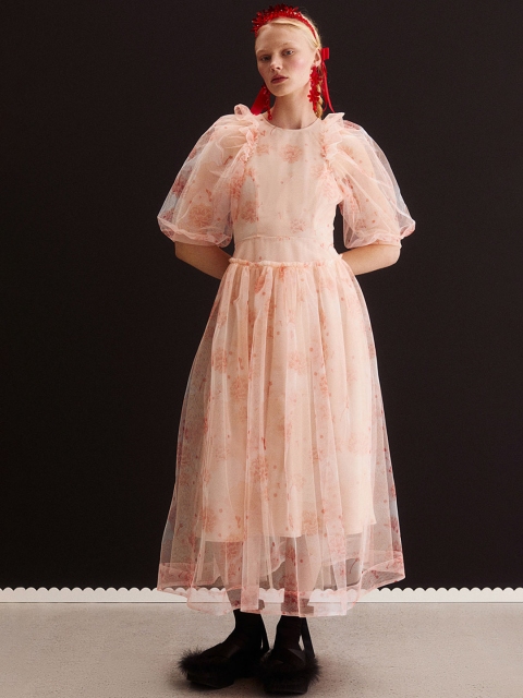 

H&MxSimone Rocha Puff-sleeved tulle dress, Orange