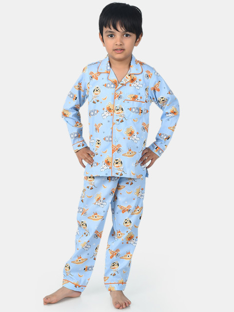 

ESME Unisex Kids Blue & Orange Printed Night suit