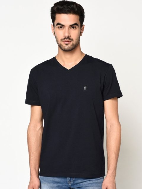 

Octave Men Navy Blue Solid V-Neck T-shirt