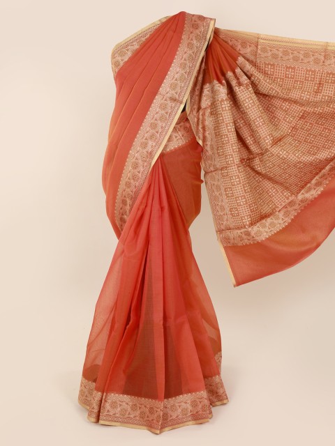 

Pothys Orange Solid Cotton Blend Saree