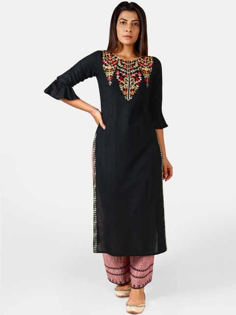 

Mesmora Women Black & Pink Yoke Design Kurta with Palazzos