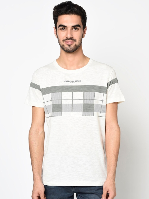 

Octave Men White Printed Round Neck T-shirt