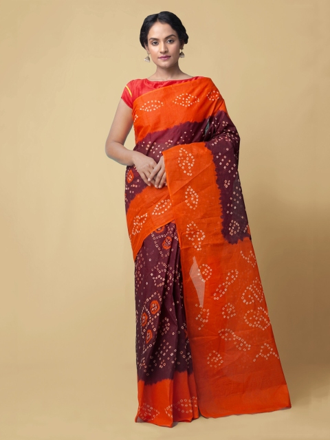 

Unnati Silks Orange & Burgundy Pure Cotton Printed Bandhani Saree
