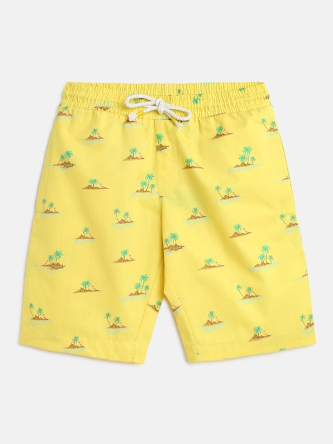 

Lil Tomatoes Boys Yellow Printed Regular Fit Shorts With A Pen