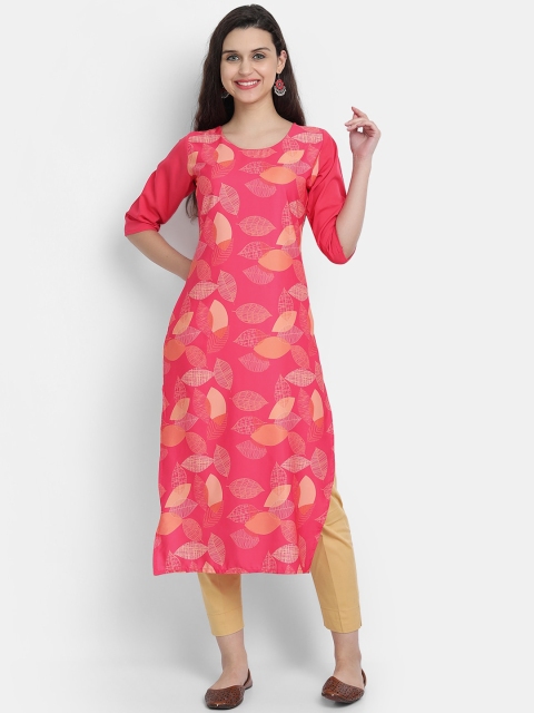 

7threads Women Pink Printed Crepe Kurta