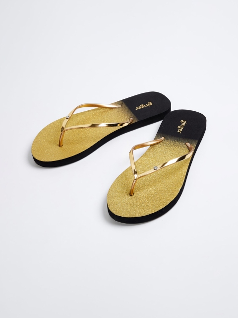 

Ginger by Lifestyle Women Gold-Toned & Black Colourblocked Thong Flip-Flops
