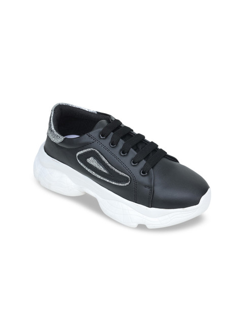 

LONDON STEPS Women Black & Silver-Toned Colourblocked Memory Foam Lightweight Sneakers
