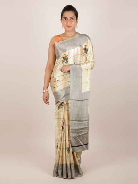 

Pothys Cream-Coloured Printed Poly Crepe Saree