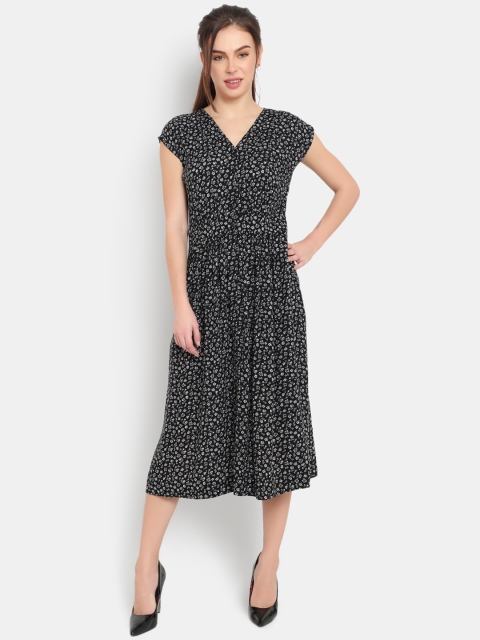 

Ayaany Women Black Printed Fit and Flare Dress