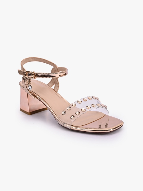 

BuckleUp Women Rose Gold Embellished Block Heels