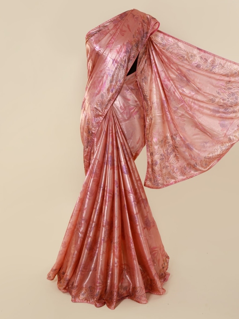 

Pothys Pink Printed Satin Saree With Embellished Border