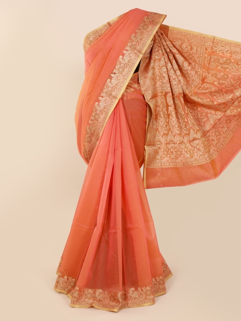 

Pothys Orange Solid Cotton Blend Saree