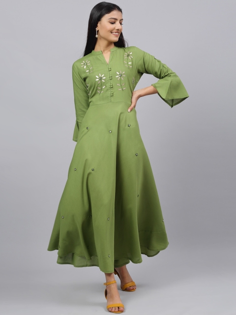 

ANAISA Women Green Embroidered Maxi Dress