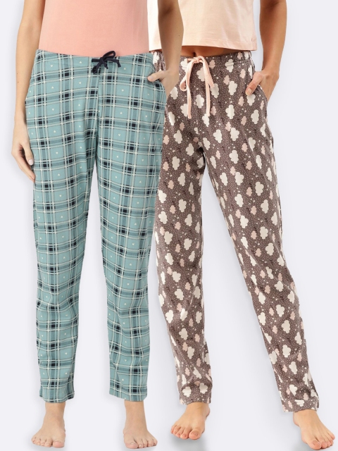

Kanvin Women Pack Of 2 Printed Cotton Lounge Pants, Teal