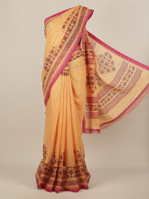 

Pothys Orange Printed Linen Blend Saree