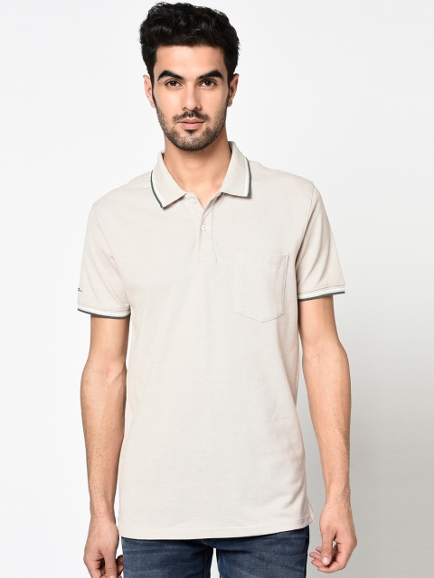 

Octave Men Cream-Coloured Solid Polo Collar T-shirt
