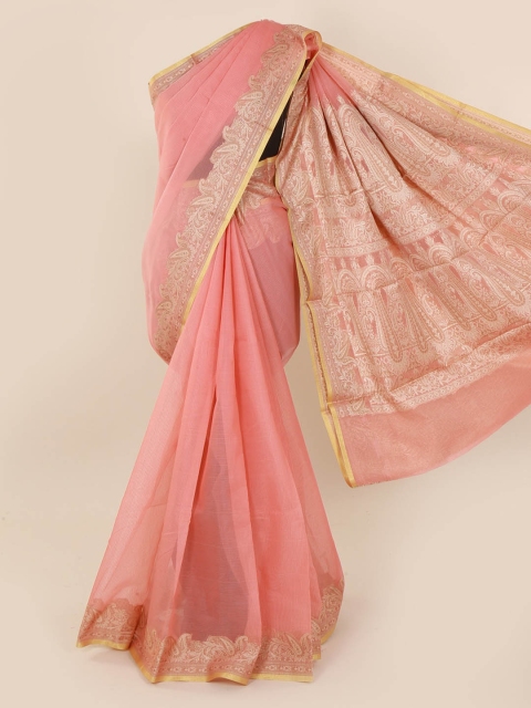 

Pothys Pink Checked Cotton Blend Saree