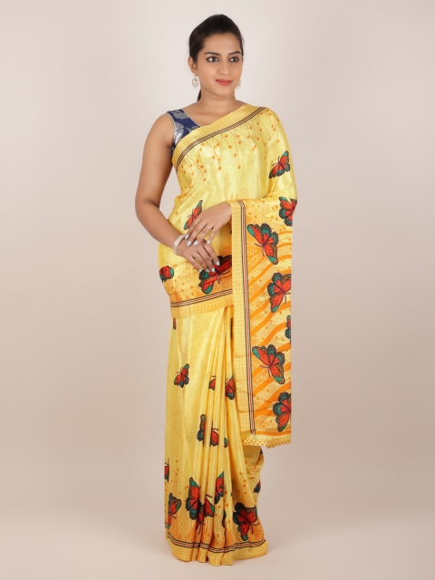 

Pothys Yellow Printed Poly Crepe Saree