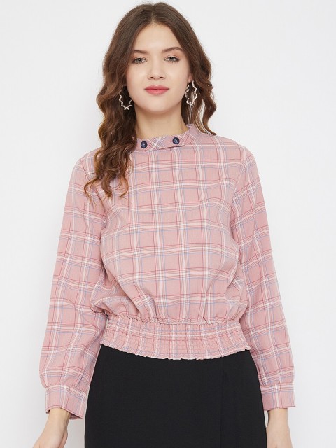 

Madame Women Pink Checked Blouson Top