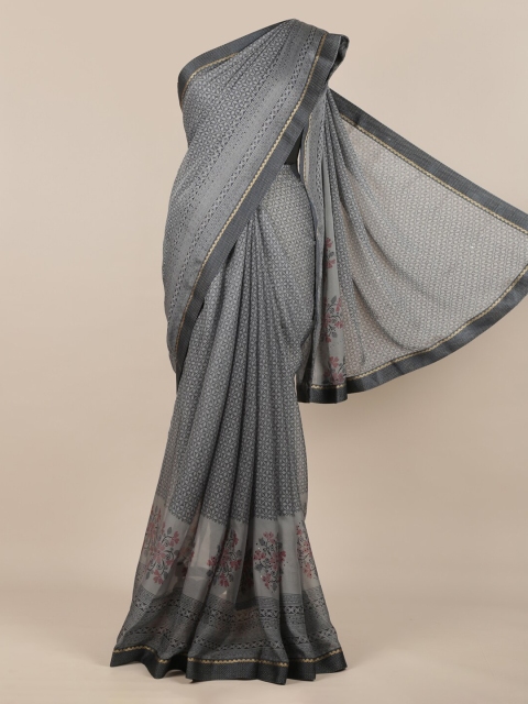 

Pothys Grey Printed Poly Chiffon Saree