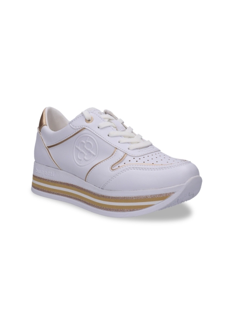 

Bugatti Women White-Gold Perforated Lace-Ups Casual Sneakers