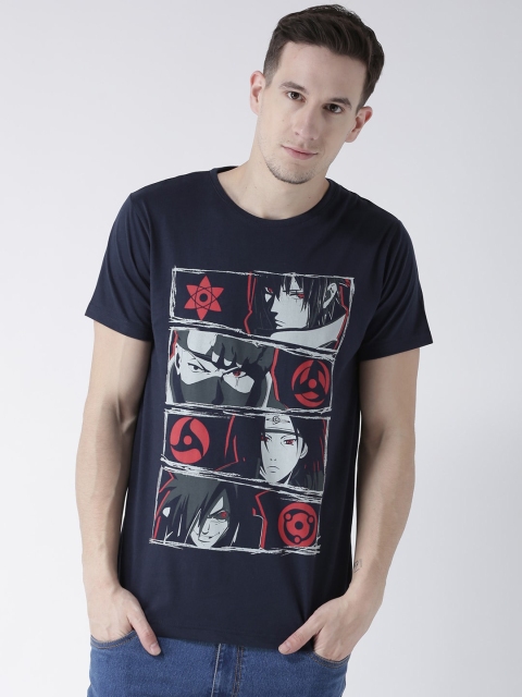 

ComicSense.xyz Men Navy Blue Sharingan Anime Printed Round Neck T-shirt