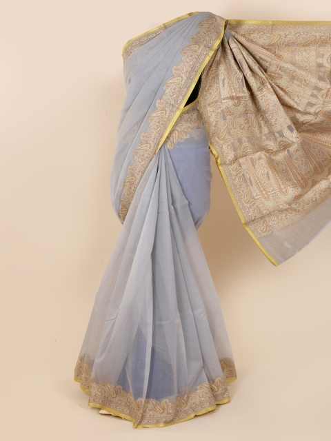 

Pothys Grey Solid Cotton Blend Saree