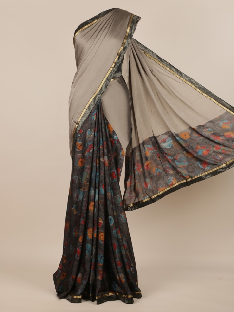 

Pothys Grey & Black Poly Chiffon Colourblocked Saree