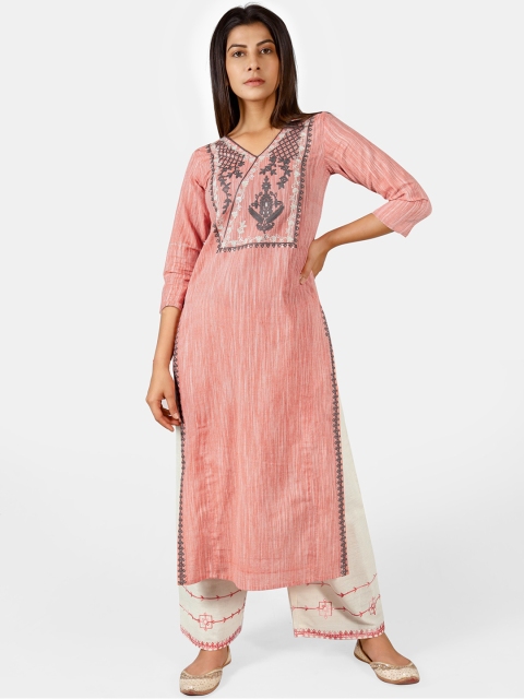 

Mesmora Women Peach-Coloured Yoke Design Kurta with Palazzos