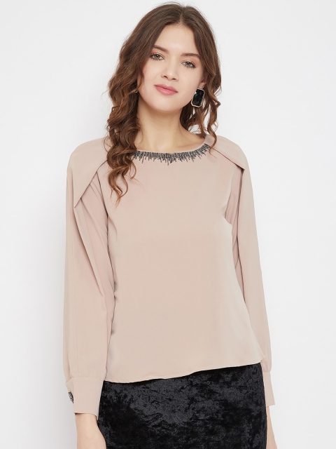 

Madame Women Beige Jewel Neck Top