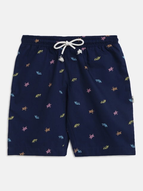 

Lil Tomatoes Boys Navy Blue Printed Regular Fit Shorts With A Pen